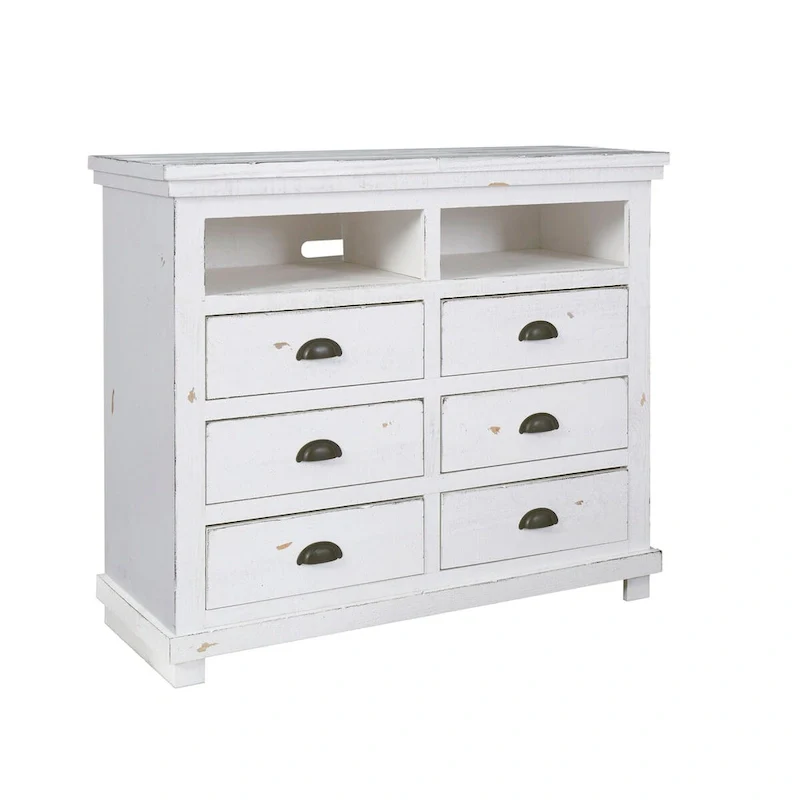 Distressed White Solid Pine Media Chest