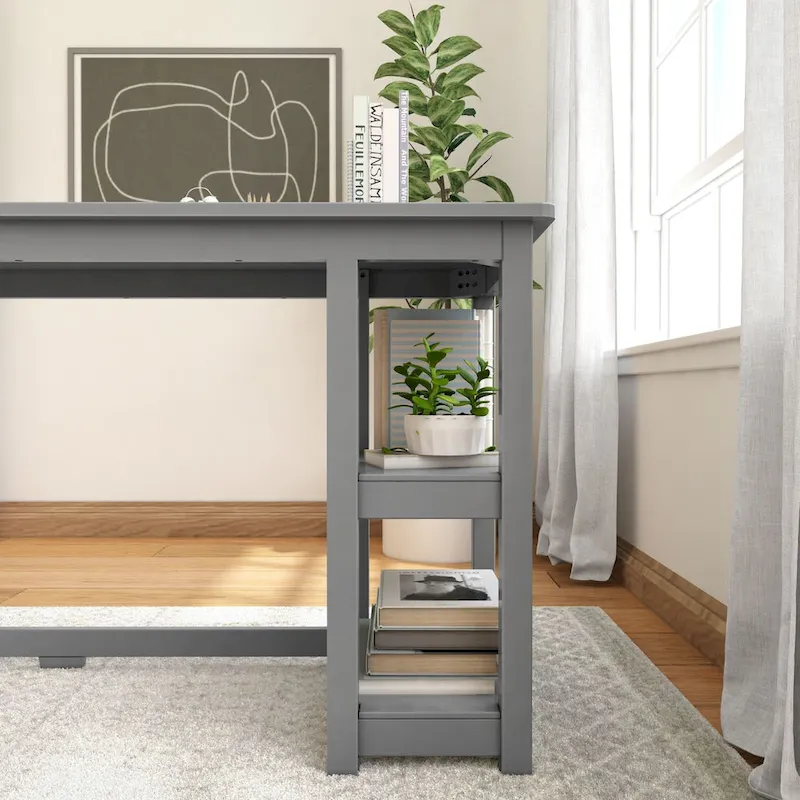 Computer Desk with Bookshelves - Wood Finish