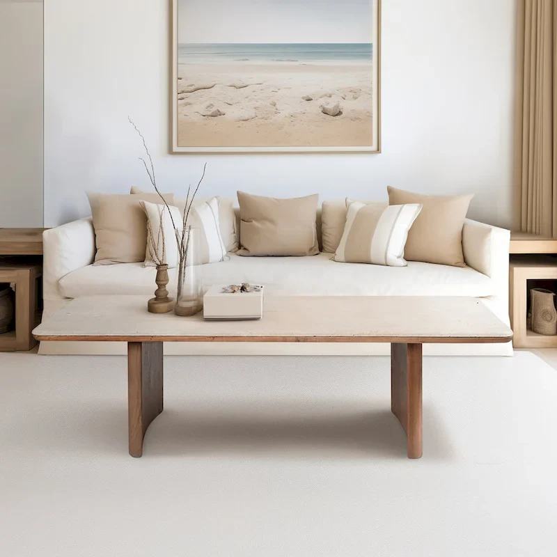 Elegant Acacia and Travertine Coffee Table for Modern Living