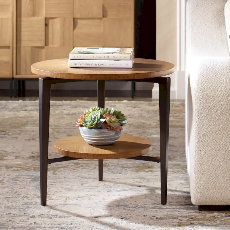 Brown 2-Tier Round Side Table, 26.5