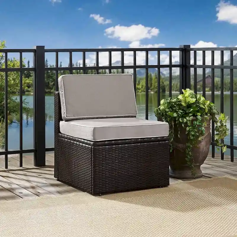 Palm Harbor Outdoor Wicker Center Chair In Brown With Grey Cushions - 30.5 H x 23 W x 26.5 D