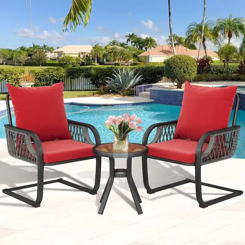 Moasis 3-Piece Outdoor Patio Furniture Wicker Bistro Set C Spring Motion Chairs - 3PCS