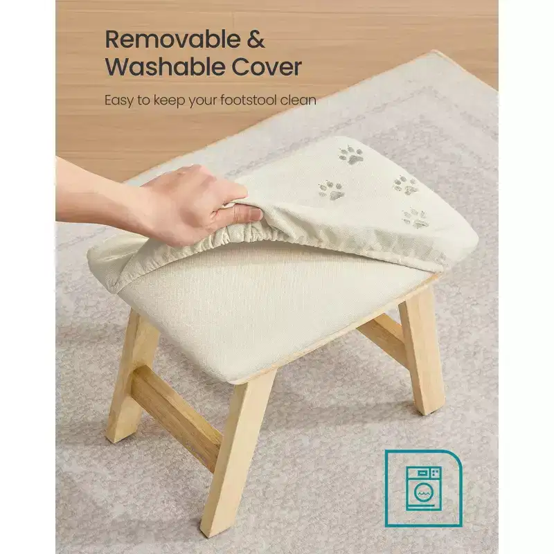 SONGMICS Foot Stool Ottoman, Padded Foot Rest Vanity Stool Under Desk with Solid Wood Frame