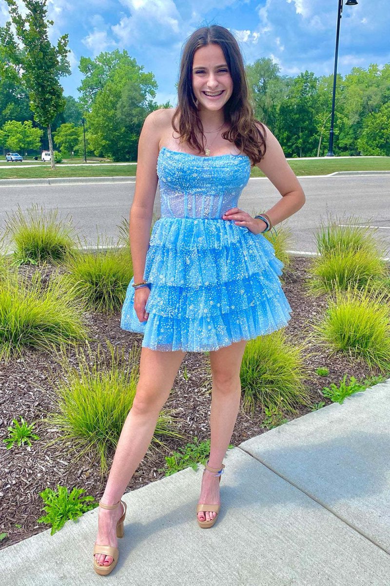 A Line Strapless Tiered Homecoming Dress