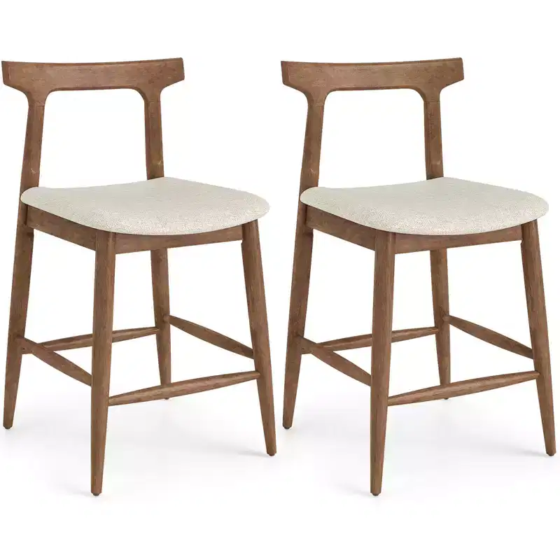 Costway 2PCS Counter Height Bar Stools with Curved Backs and Upholstered Cushioned Seats