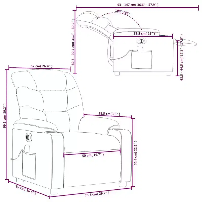 Dark Gray Fabric Electric Massage Recliner Chair, 1-Seat