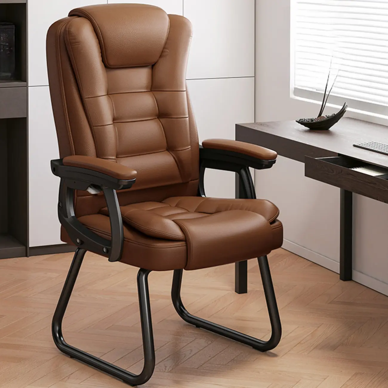 Luxurious Ink Leather Steel Reclining Office Chair