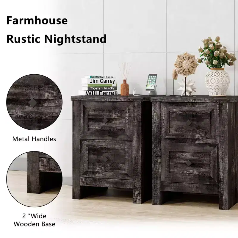 AMERLIFE Nightstand Set of 2 with Charging Station