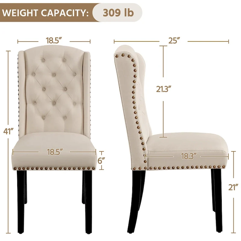 Upholstered Dining Chair Button Tufted with Nailhead Trims