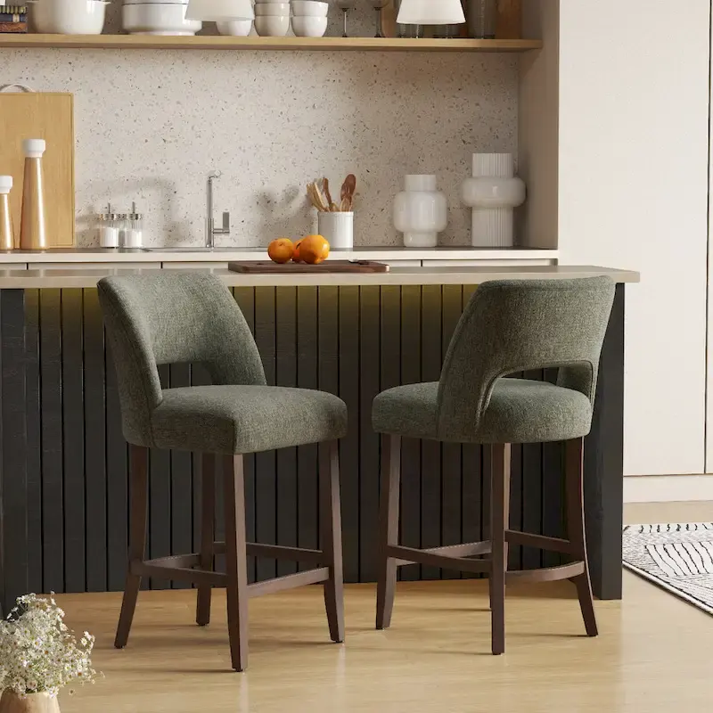 Set of 2 Wooden Bar Stools with Footrest