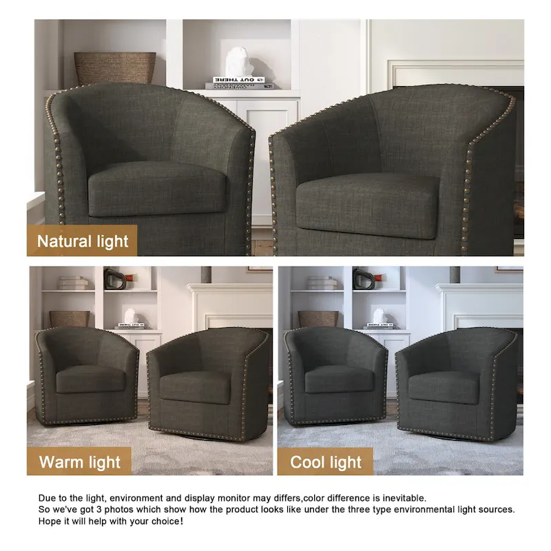 Upholstered Swivel Accent Chairs with Nailhead Trim, Set of 2