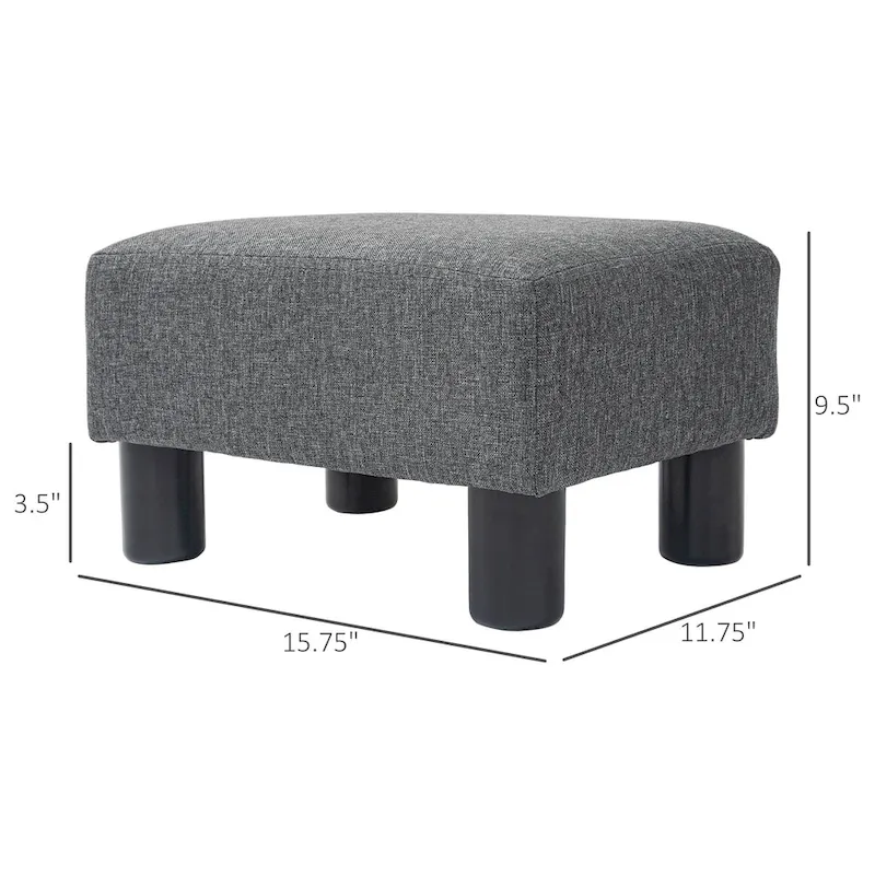 Dark Blue Linen Footrest Ottoman - Rectangle Cube Design