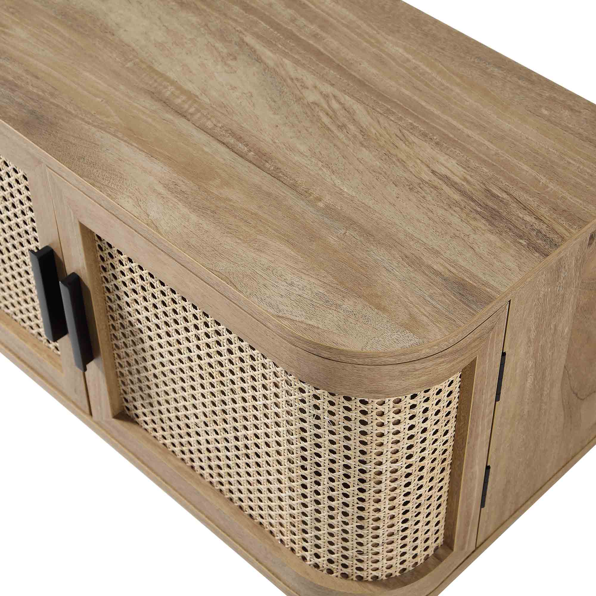 Curved Rattan 63 Wide TV Unit, Natural