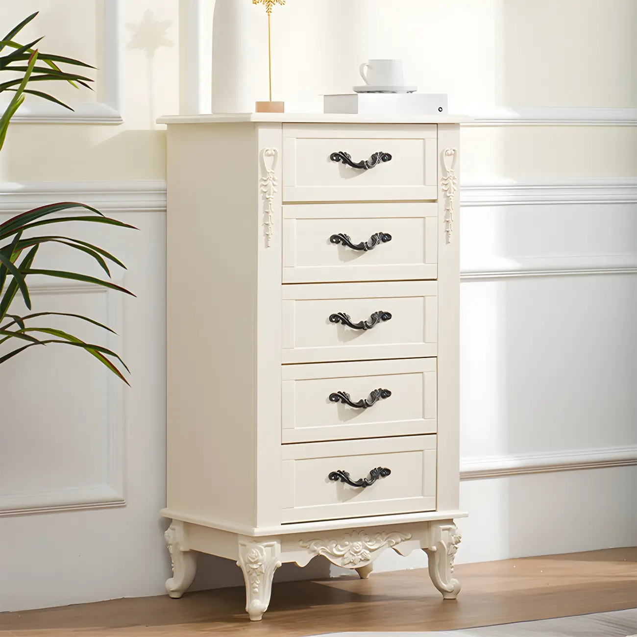 Vintage Wooden Beige Double Dresser with Shelves