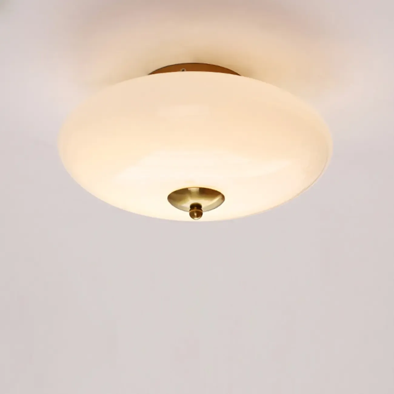 Mini White Drum Glass Dimmable Semi Flush LED Ceiling Light