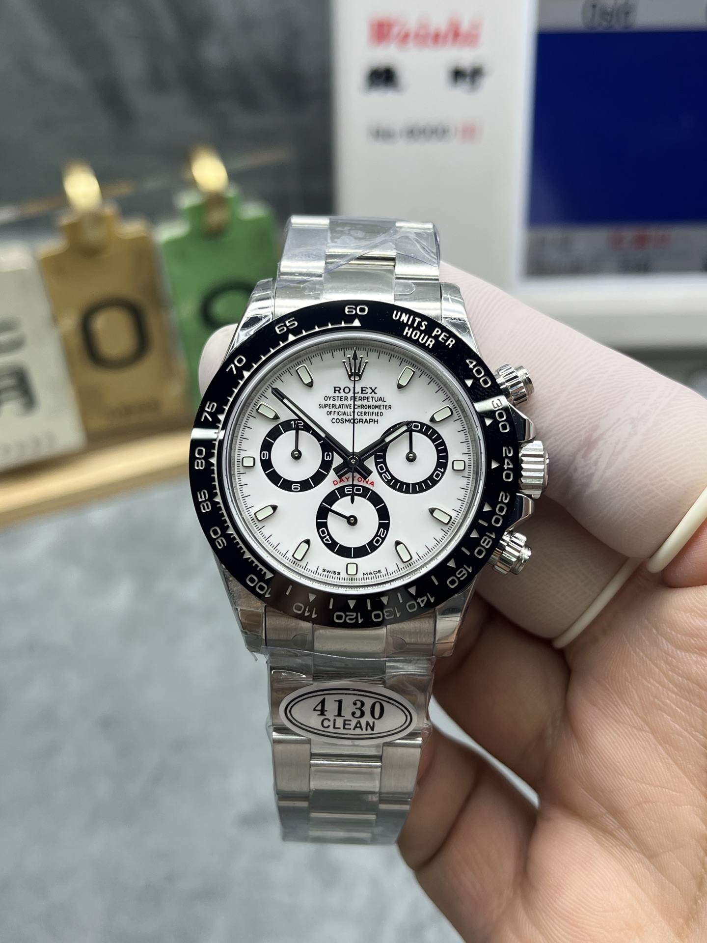 Clean Factory 4130 Daytona Panda Dial replica movement with plastic tag