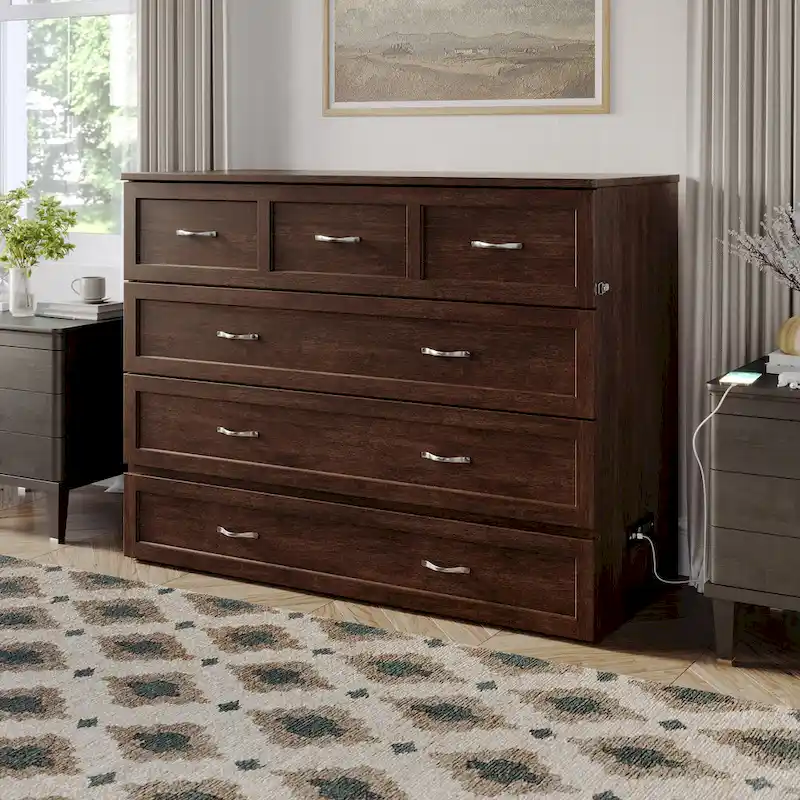 Murphy Bed Chest with Mattress - Burnt Amber, Full Size