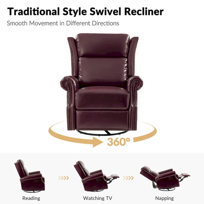 Viviana Traditional Genuine Leather Manual Swivel Glider Recliner by HULALA HOME