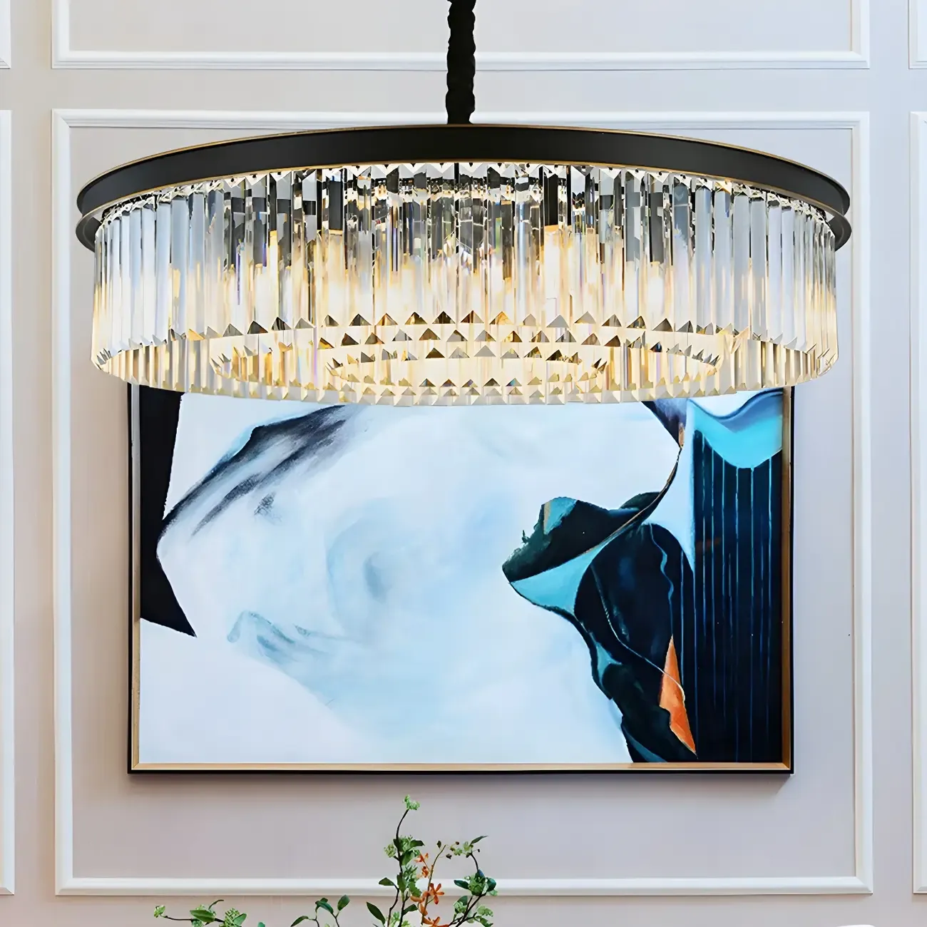 Modern Cylinder Crystal Chandelier Height Adjustable