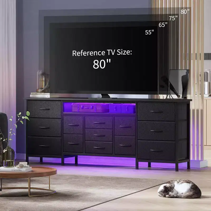 70 Inch TV Stand with 13 Drawers and LED Light for Bedroom & Living Room