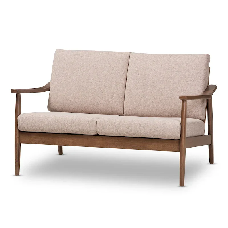 Brown Mid-Century Loveseat with Walnut Frame - Seats 2