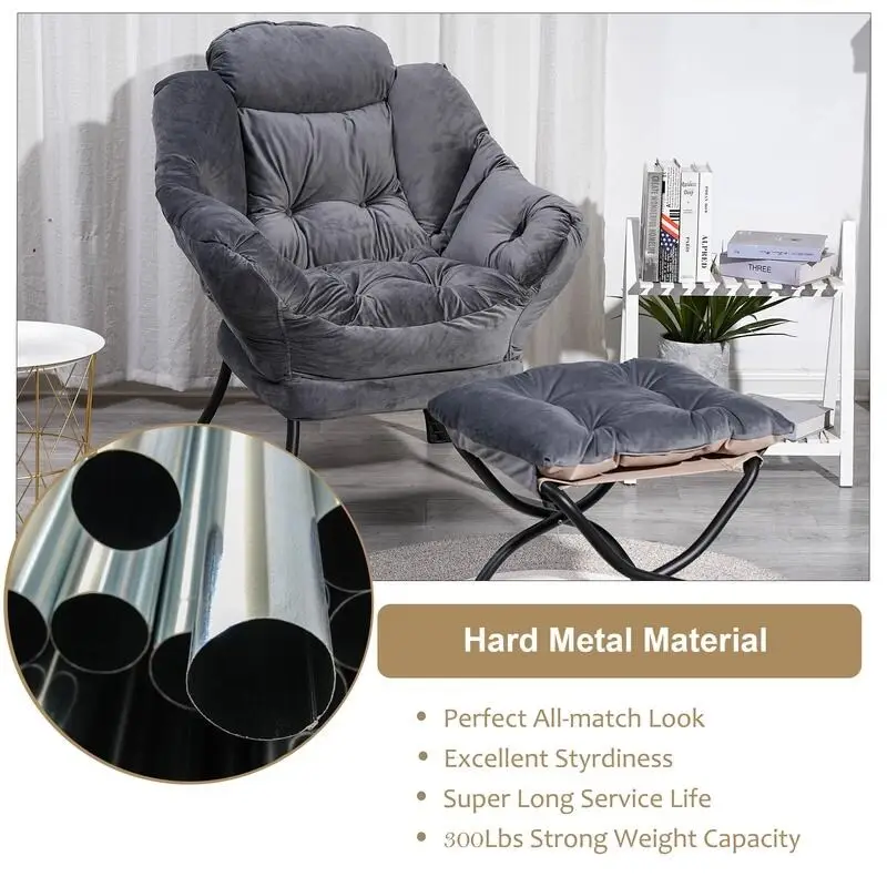 Modern Cotton Thick Padded Lazy Chair With Folding Ottoman