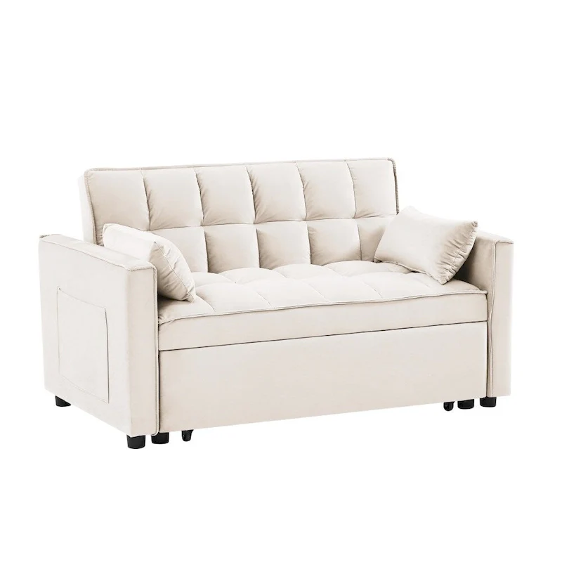 3 in 1 Convertible Velvet Sofa Couch w/Pullout Bed and Reclining Backres