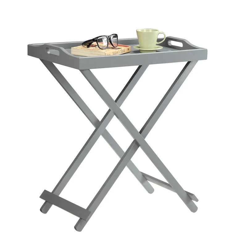 Black Folding Tray Table with Wood Legs