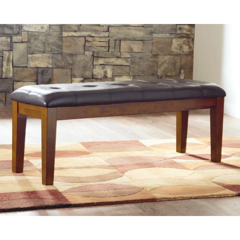 Brown Leatherette Dining Bench - 49.75  W x 16.25  D x 18.5  H