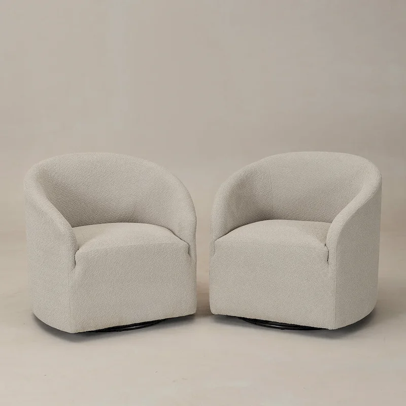 KINWELL 32W Boucle Upholstered Swivel Barrel Armchair (Set of 2)