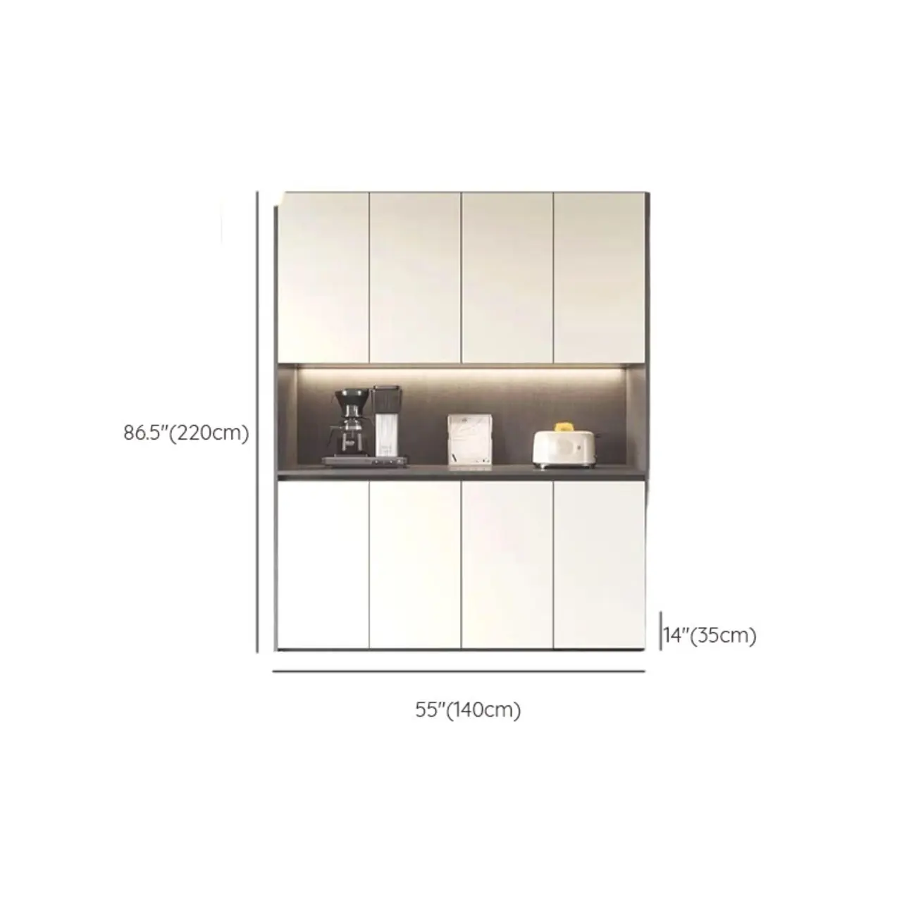 White Rectangular Multi-Shelves Glass Wood Wine Cabinet