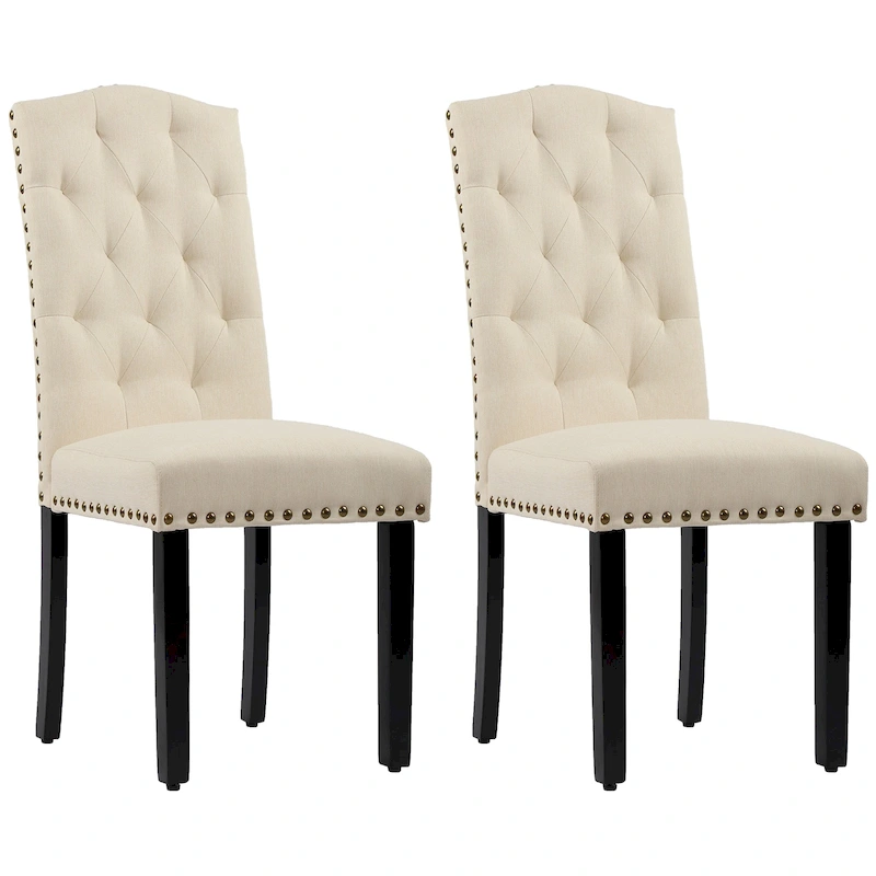 Solid Wood Tufted Dining Chairs, Kitchen Dining Room Chairs with Bronze Nailhead Trim Set of 2
