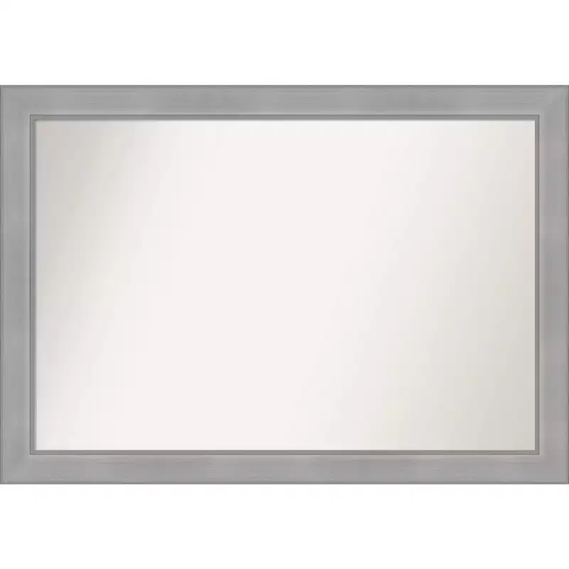 40" x 28" Non-Beveled Vista Brushed Nickel Wall Mirror - Amanti Art: Modern Rectangle, Polystyrene Frame