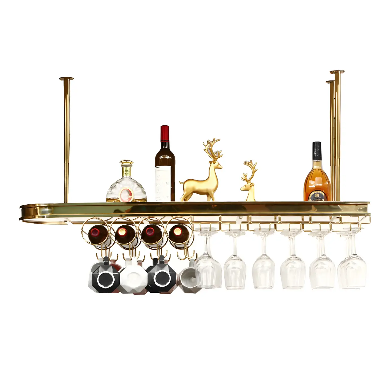 Modern Gold Metal Wine Rack with Glass Holder