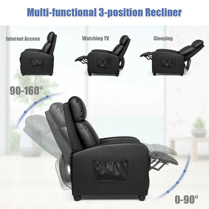 Gymax Massage Recliner Chair Single Sofa Padded Seat w/ Footrest