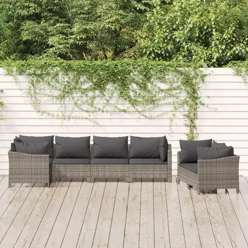 vidaXL Patio Furniture Set Armchair Sofa Set with Cushions Gray Poly Rattan
