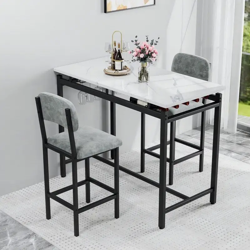 Mieres 3 Piece Dining Room Table Set, Dining Table Set for 2, Kitchen Table Set with 2 Upholstered Chairs