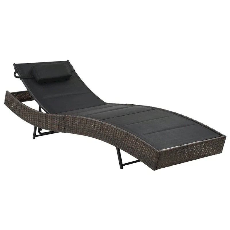 vidaXL Sun Lounger Poly Rattan and Textilene Garden Day Lounge Bed Black/Brown - 83.9  x 27.6  x (15.7 -36 )