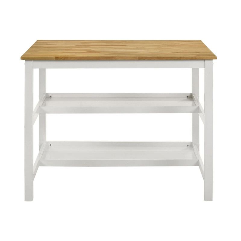 Prager Brown and White Kitchen Island Counter Table with Pot Rack