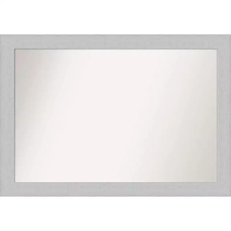 40" x 28" Non-Beveled Shiplap White Wood Bathroom Wall Mirror - Amanti Art: Includes Mounting Hardware, Rectangle Shape