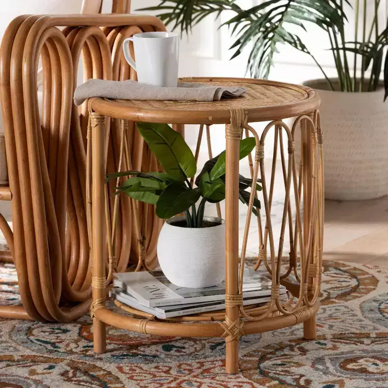 bali & pari Berilo Rattan End Table Light Honey