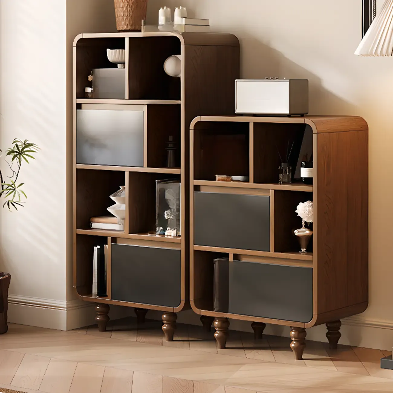 Mid-Century Modern Wooden Vertical Display Bookcase