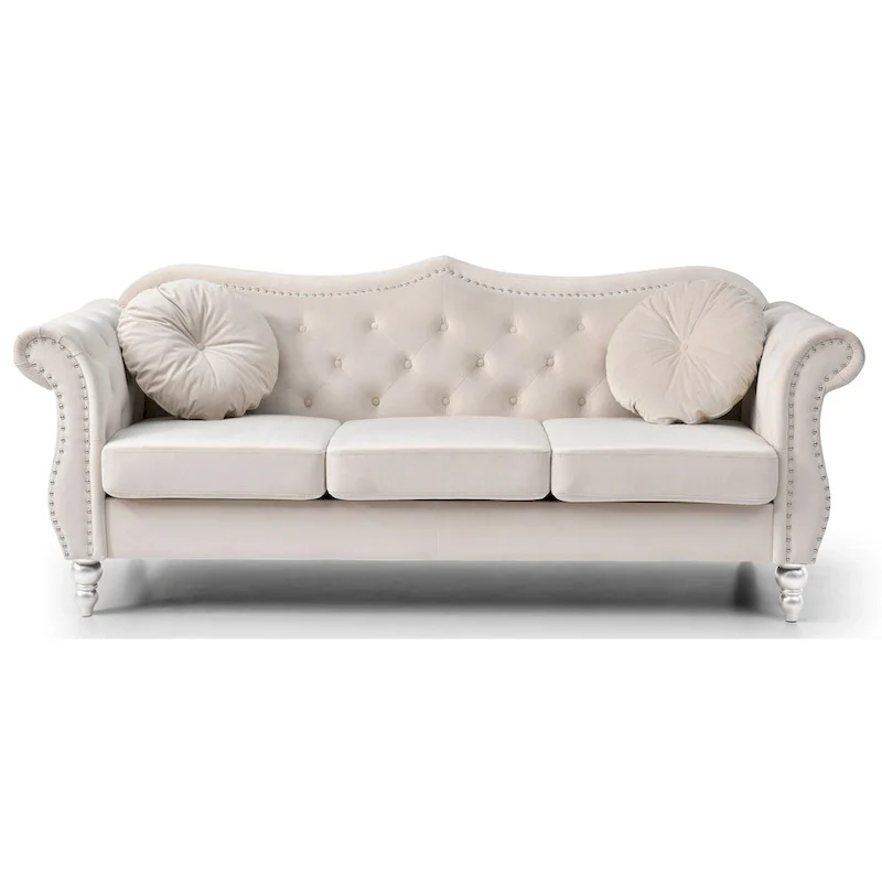 Black / Dark Gray / Burgundy / Navy / Ivory / Pink / Green Velvet Button Tufted Sofa – Glam Style, Seats 3