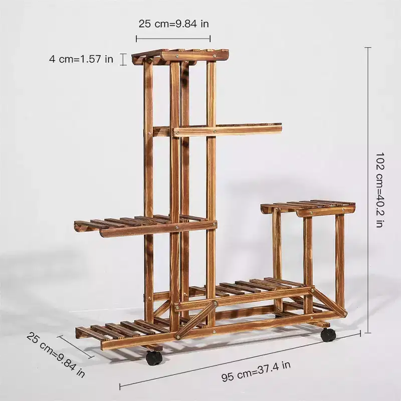 Home Collection Tall Rolling Wooden Plant Stand with Wheels