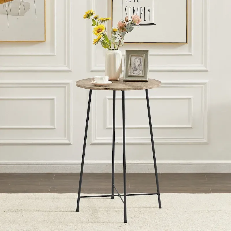 35.4  High Round Bar Table, Industrial Style Wood Top Bistro Pub/Breakfast Table