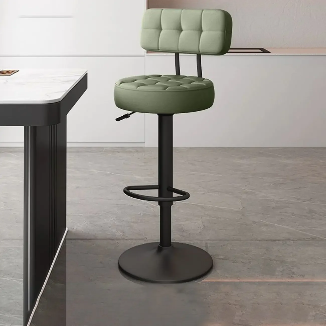 Leather Upholstered Adjustable Swivel Bar Stools