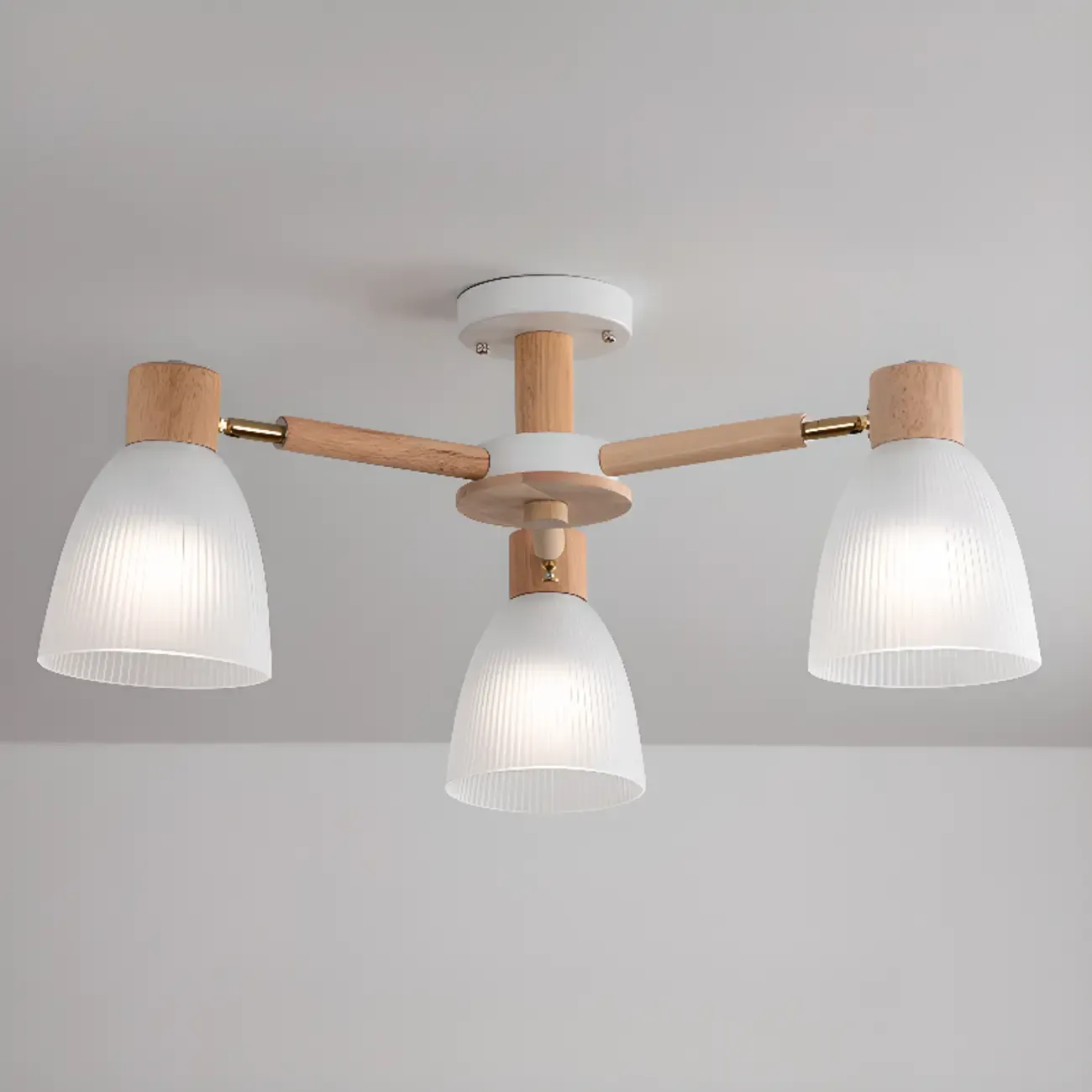 Natural White Cone Glass Wooden Semi Flush Mount Ceiling Light