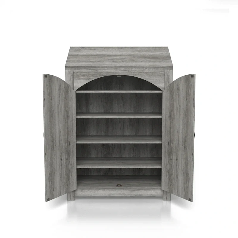 DH BASIC Jody Farmhouse Adjustable 4-Shelf Double-Door Shoe Cabinet with Lift-top Storage by Denhour