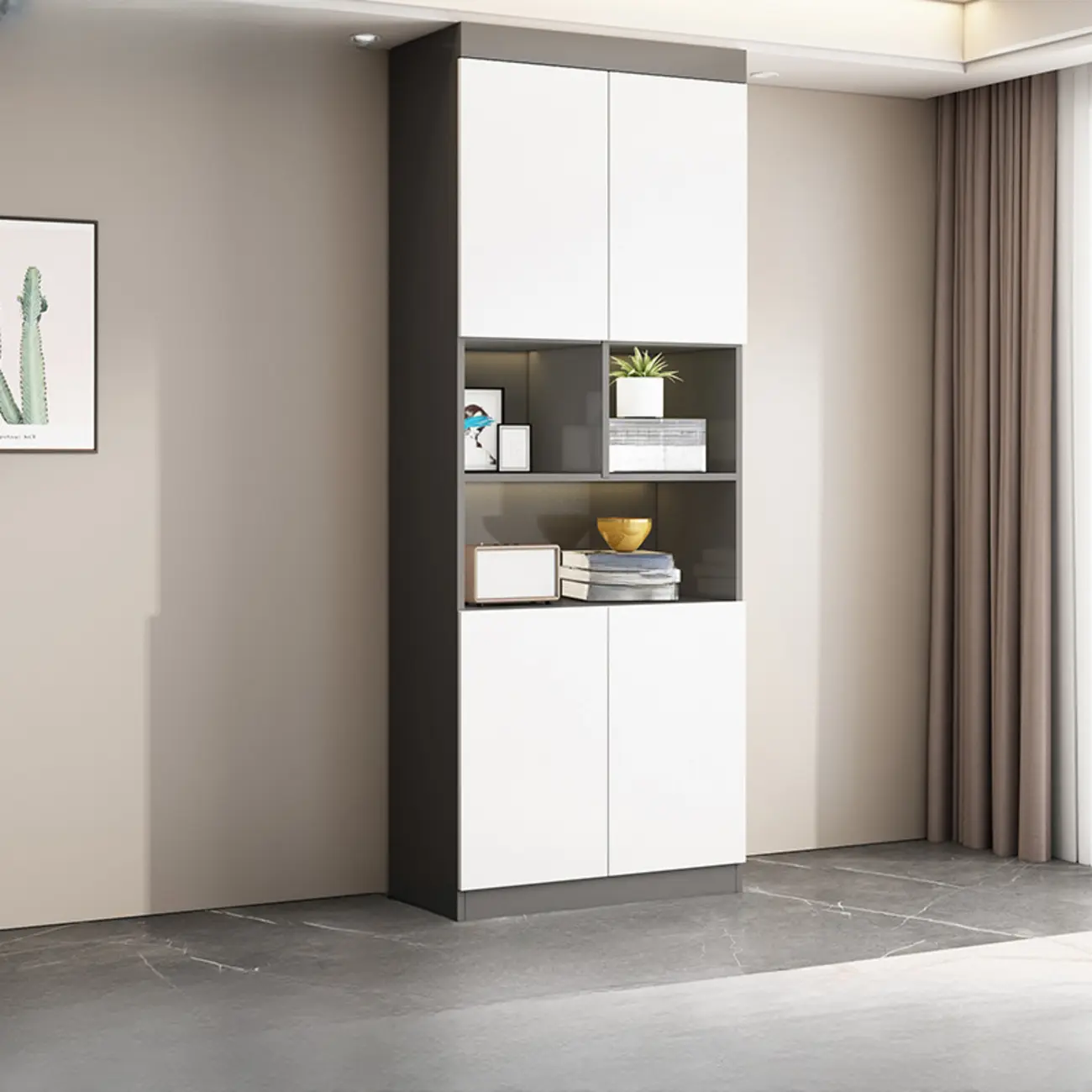 Large Wood Floor to Ceiling Open Storage Display Cabinet