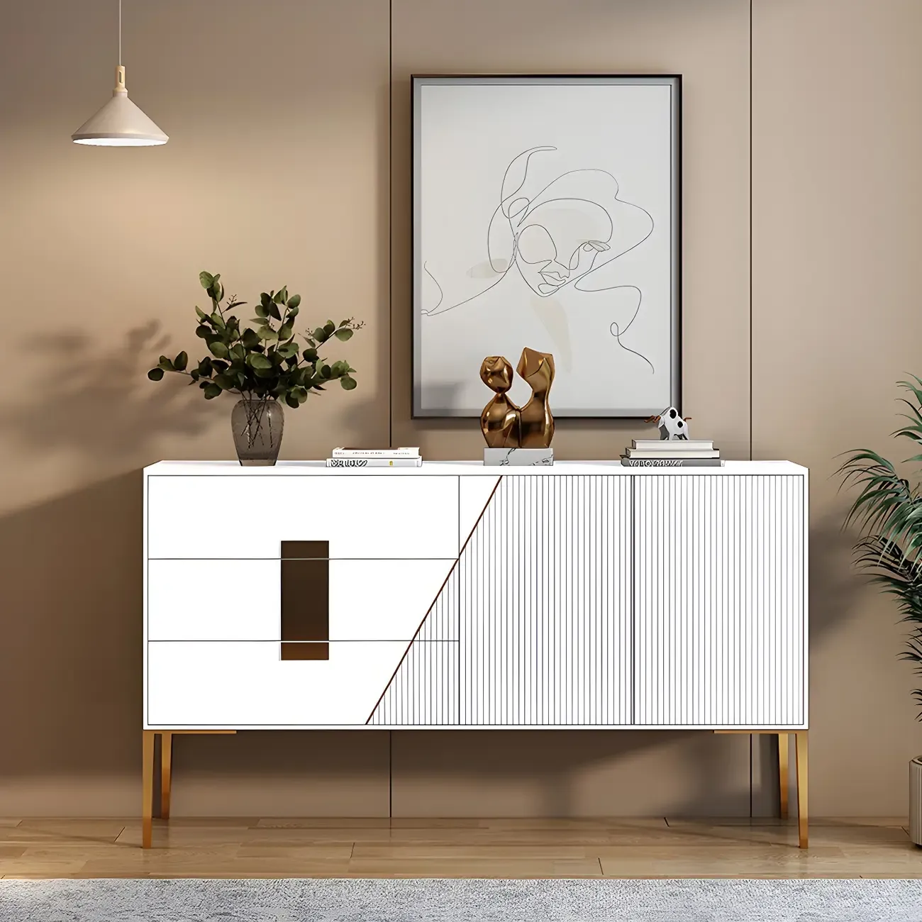 Glam Sleek Wooden Sideboard with Drawers